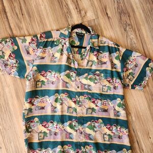 Vintage Silk Horse Race Short Sleeve Button Up Size Large